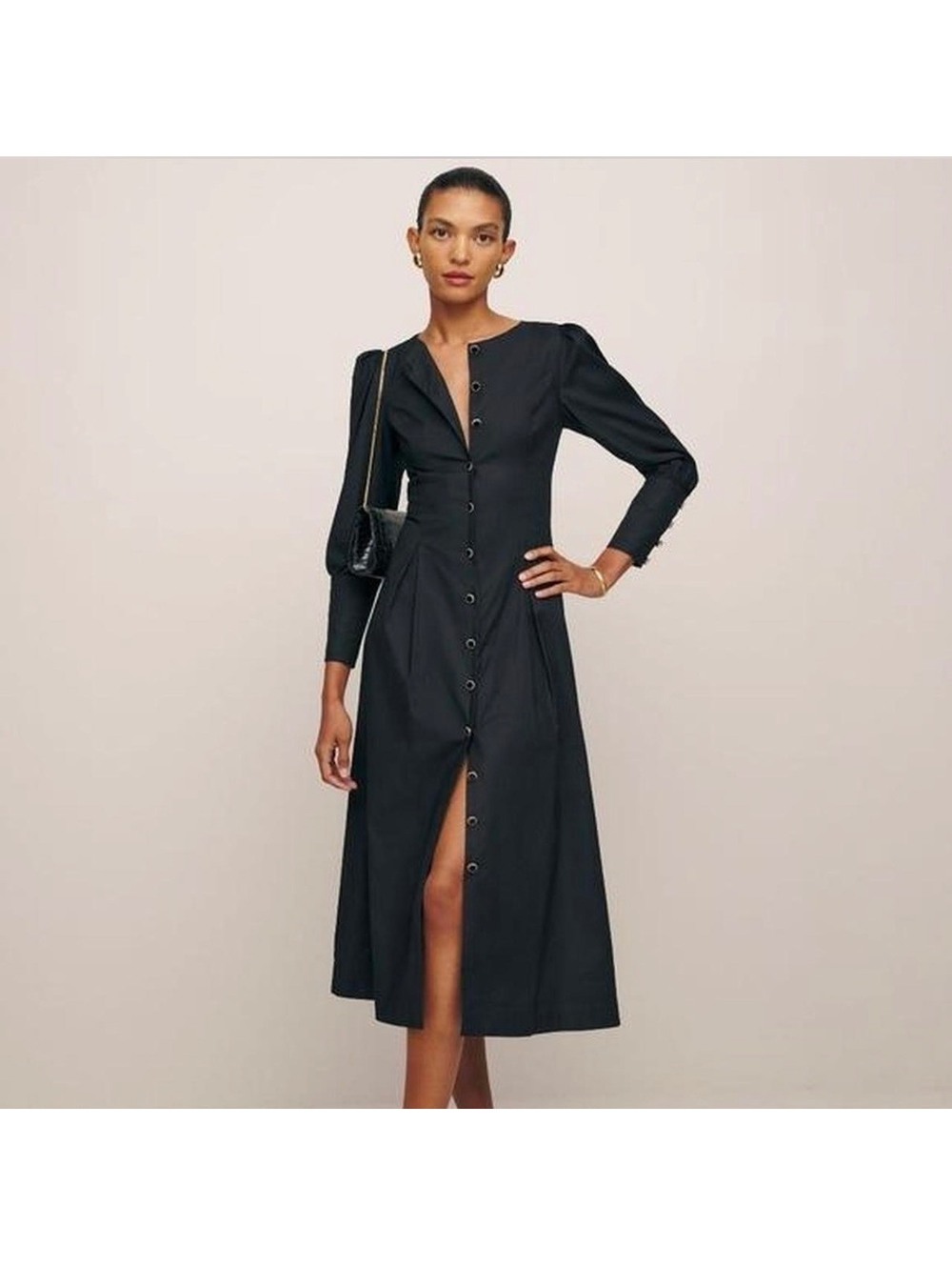 Reformation Halia Long-Sleeve Button-Front Midi Dress Women’s Size 6